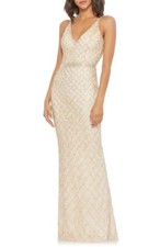 Mac Duggal 5374 Lattice Beaded Double Strap Sheath Gown SZ 10 Nude Mrsp $498