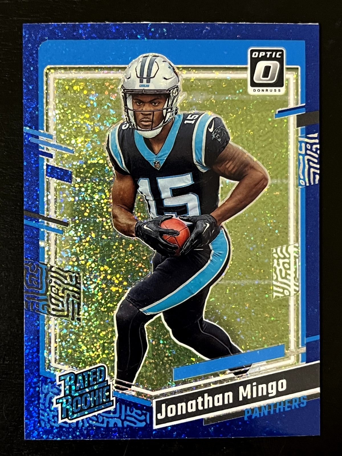 Jonathan Mingo 2023 Donruss Optic Blue Glitter Prizm RC #215 Carolina Panthers