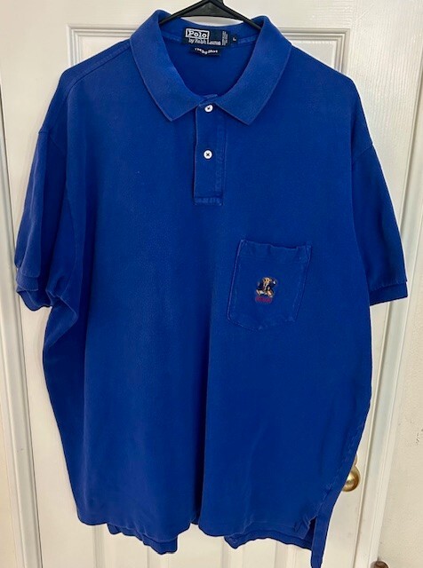 Vintage 90’s Polo Ralph Lauren Men's L Shirt  Polo Bear Logo Blue Preppy SS
