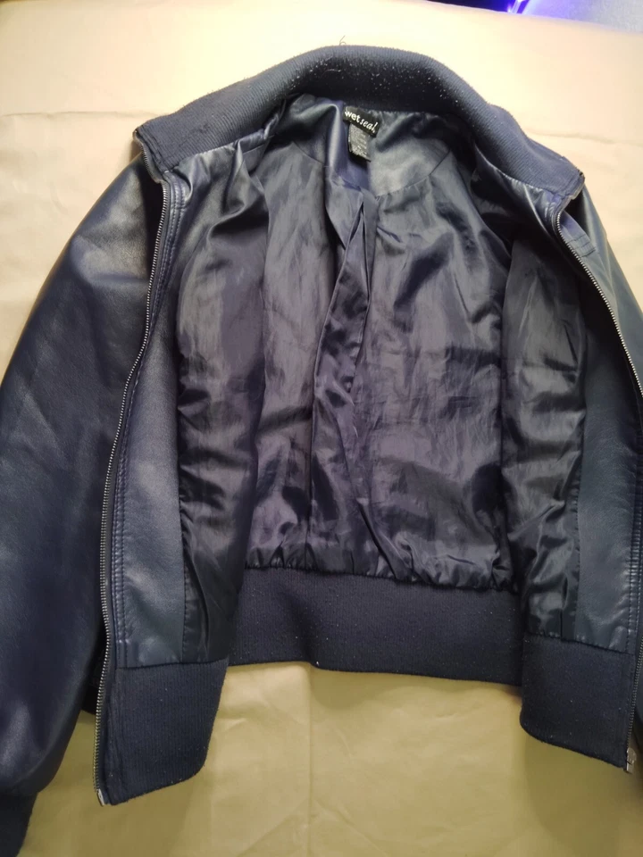 Women's BOMBER LEATHER JACKET Xl NAVY BLUE By Wet Seal - Image 4 of 4