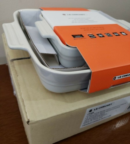 Le Creuset Set of 2 Vapeur ( Gray) Square Baking Dishes 5.5" & 9" Stoneware NIB - Picture 2 of 7