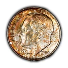 1954-D 10c Silver Roosevelt Dime - Dramatic Neon Rainbow Toning - BU - Y5699