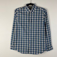 J Crew Secret Wash Organic Cotton Poplin Shirt Mens Medium Slim Fit Blue Plaid