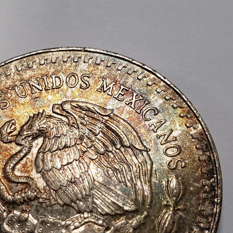 1985 Mo Mexico Libertad Onza 1 oz .999 Silver BU - Rainbow Toning - SKU-U2876 - Image 4 of 4