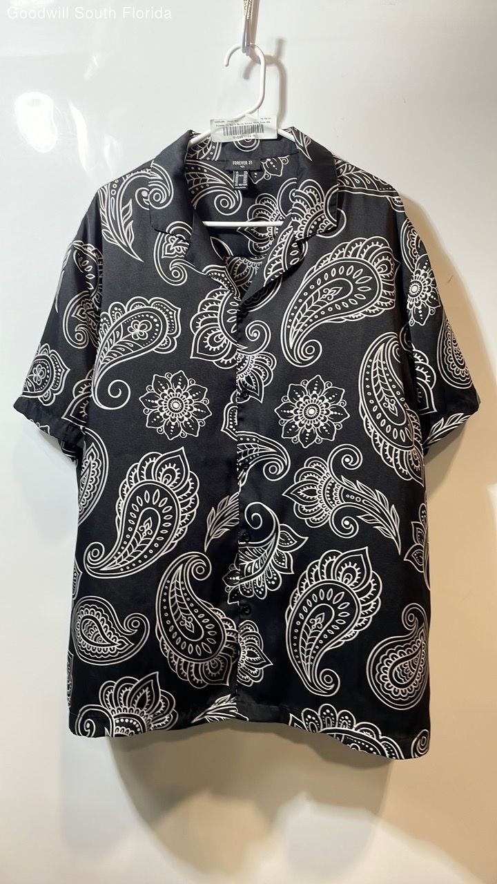Forever 21 Mens White Printed Short Sleeve Collared Button-Up Shirt Size XXL