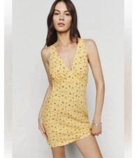 Reformation M Yellow Calix Floral Print Mini Dress Summer Vacation