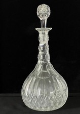 Vintage Lead Crystal Wine Decanter Diamond Cut Glass Stopper Elegant Barware MCM