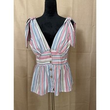 See the Shades: Tie strap striped v neck blouse with gathered waist Size M