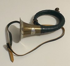 Vtg Brass Musical Instrument Furst-pless Hunting Horn Wleather Wrap 9 X 9 Vtg Brass Musical Instrument Furst-pless Hunting Horn Wleather Wrap 9 X 9