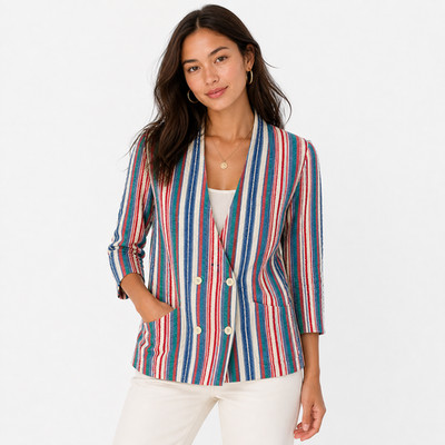 Vtg 70s 80s Diane Von Furstenberg Blazer Size 10 Seersucker Striped 3/4 Sleeve