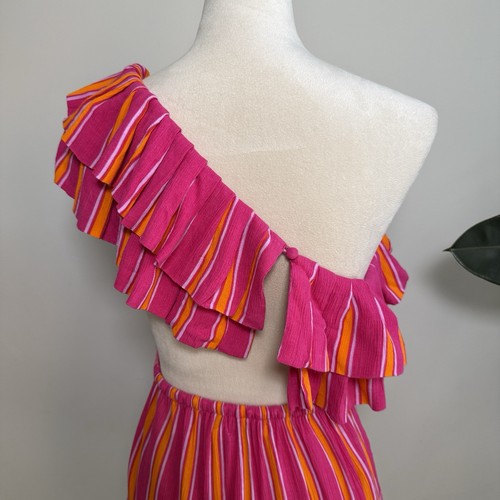 LOVERS + FRIENDS Size XS Pink Stripe Amity One Shoulder Ruffle Mini Dress - Picture 11 of 13