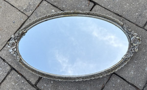 MATSON Roses Oval Ormolu MIRROR Vanity Dresser TRAY 17" x 9" Vintage