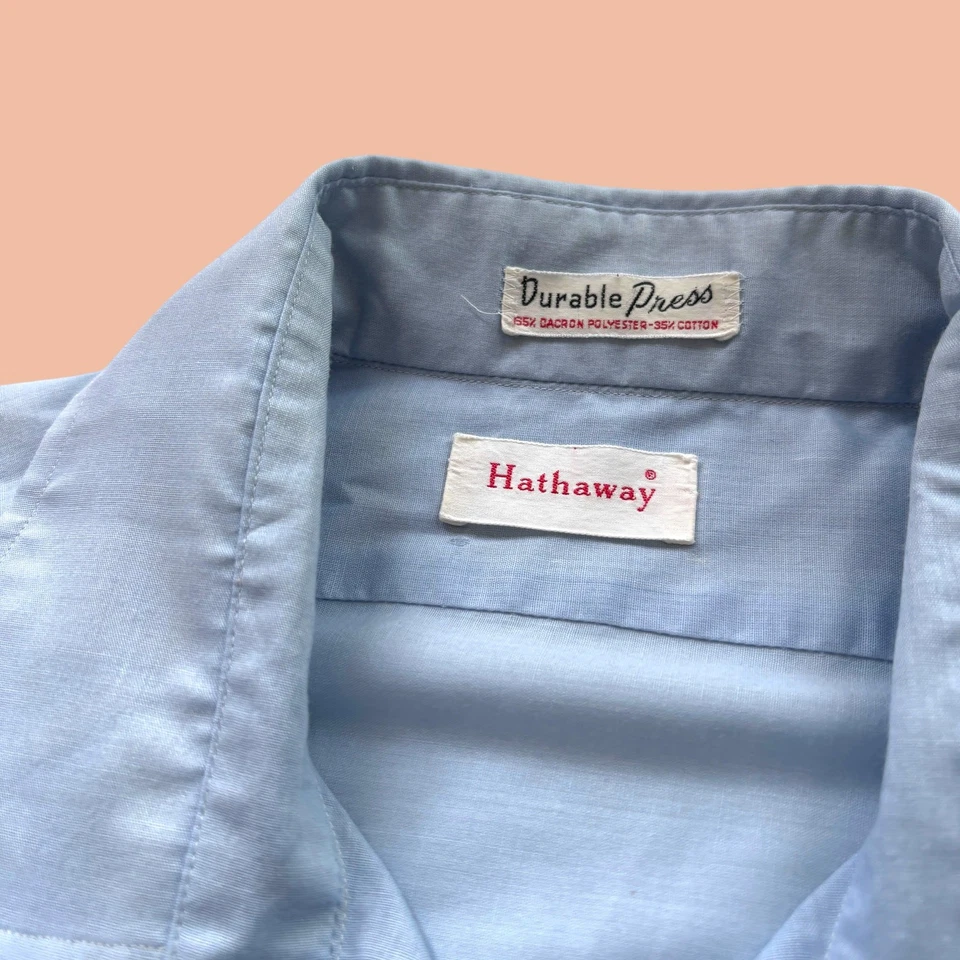 Hathaway Durable Press Light Blue Dress Shirt Dagger Collar 70s Long Sleeve M - Image 3 of 4