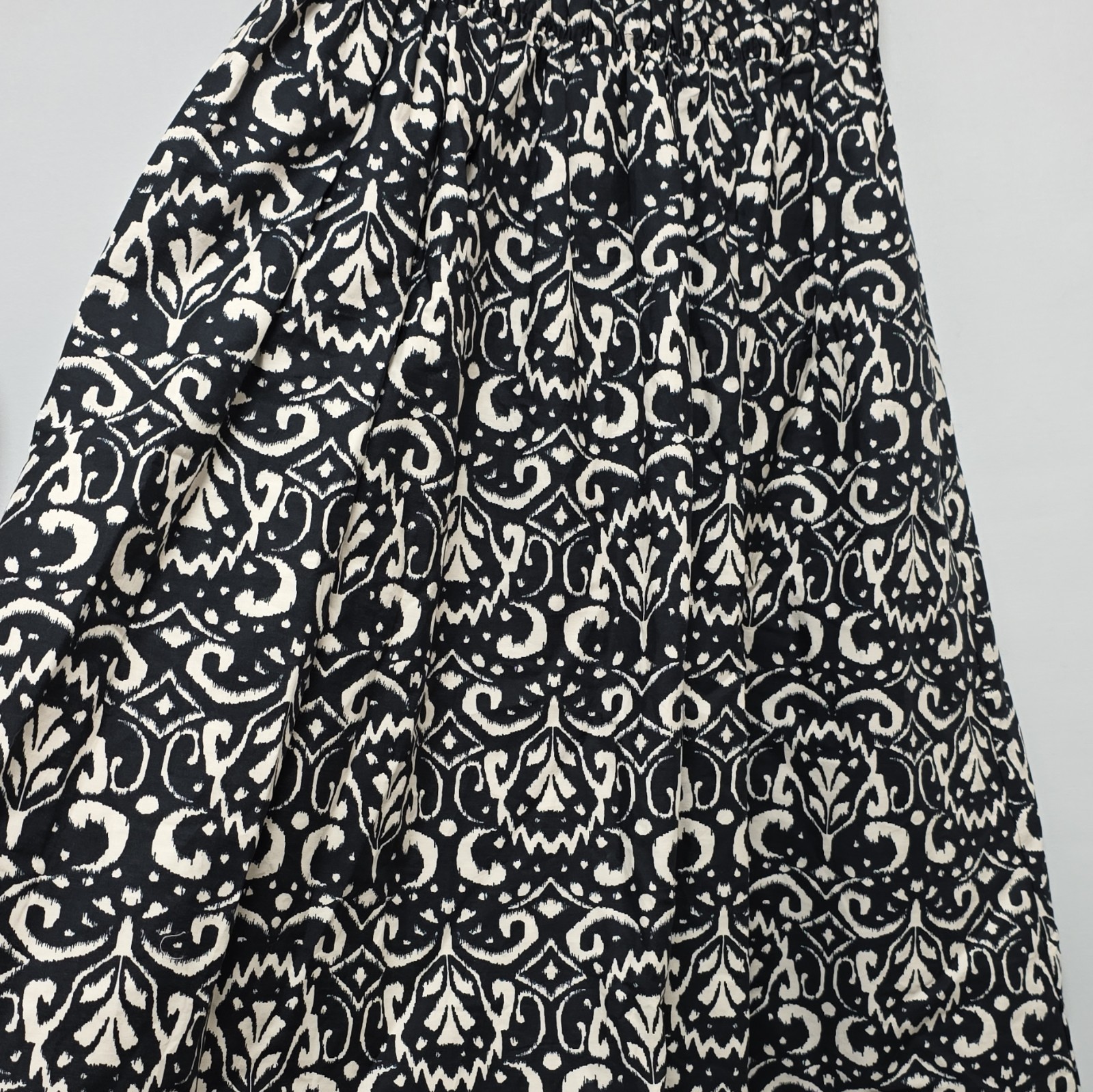 M&S Black & White Abstract Midi Skirt Elasticated Waist Cotton UK 6 Regular image 3