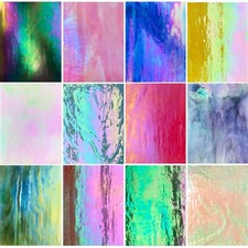 ILLUCKAI12 Sheets Iridescent Stained Glass Sheet, 4 x 6 inch Rainbow Iridized...