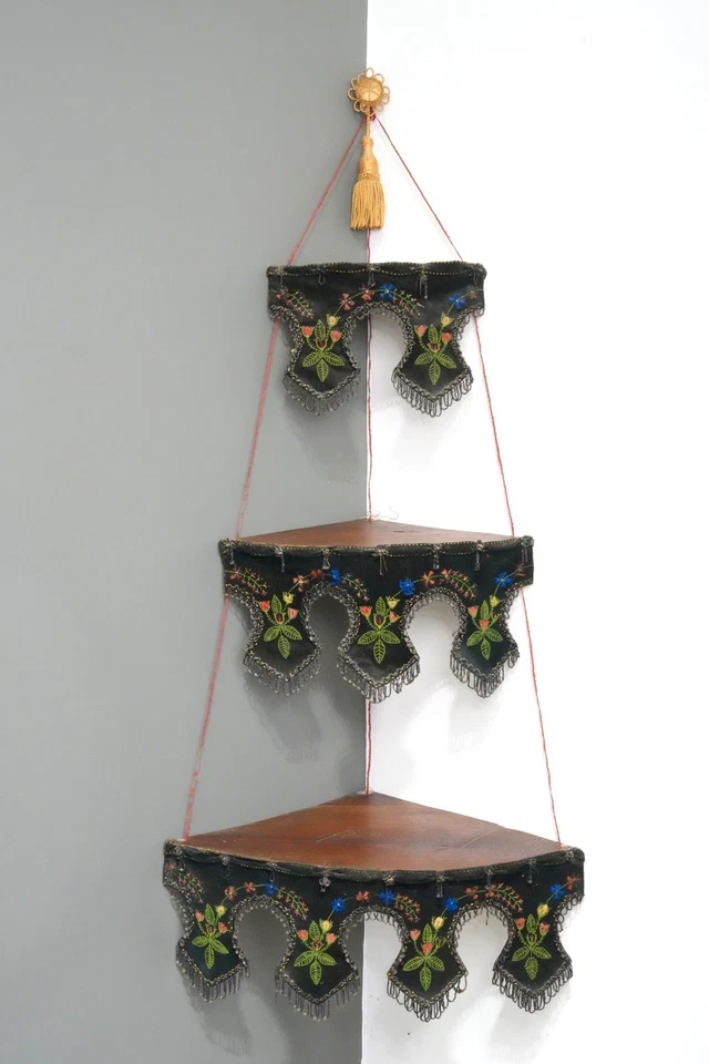Victorian Antique Walnut Etagere Beaded Fridge hanging corner Display Stand RARE - Image 2 of 4