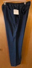 Quacker Factory DreamJeannes Pull-On Pants with Rhinestone cuff 3X blue A239323