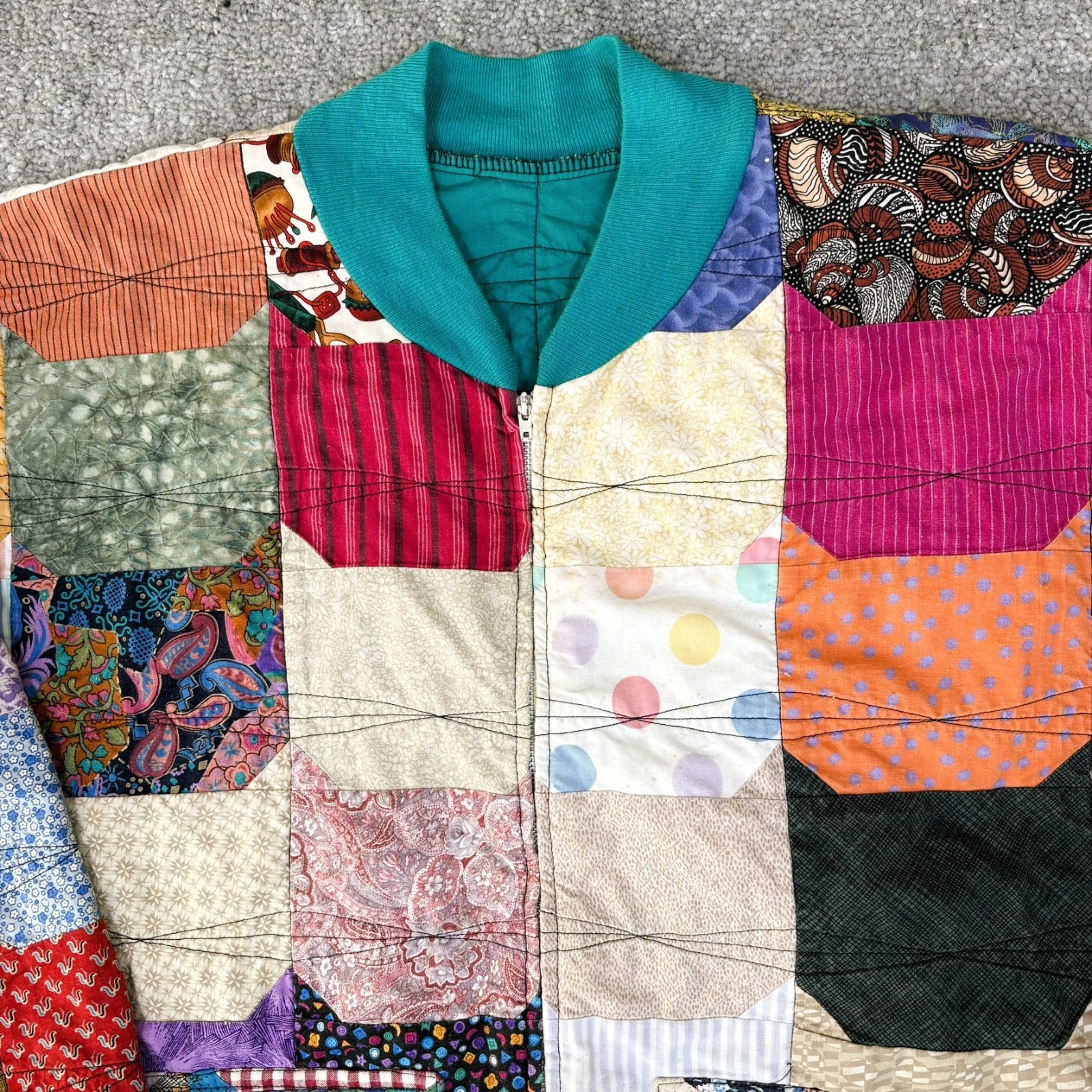 Vintage Patchwork Quilt Jacket Handmade Boho Cott… - image 3