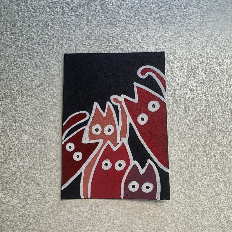 ACEO Original, cats, red , Mini 2.5"x3.5" Art, acrylic/ink,Alaina Ruch