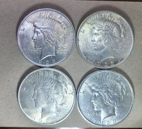 FOUR Peace Silver Dollars NICE VALUE. 1923. AU/BU. MELT!