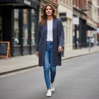 Chiaramente Italy Knit Cardigan Jacket Blazer Blue Herringbone Textured L preppy