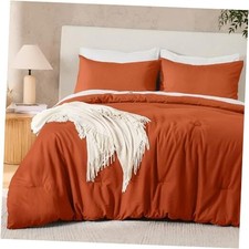 Queen Comforter Set Burnt Orange, 3 Pieces Terracotta Solid Fluffy