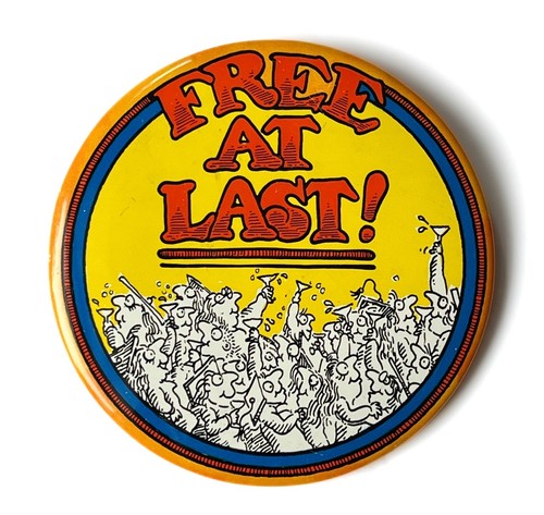 Vintage 1982 4” Graduation Pinback Button Funny Humor Snarky Free At Last!!