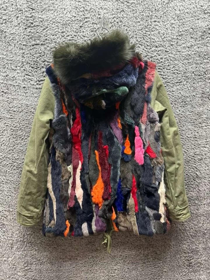 Chaqueta anorak reversible de piel de zorro y conejo Aqua genuina multicolor para mujer talla XS Foto 2 de 4