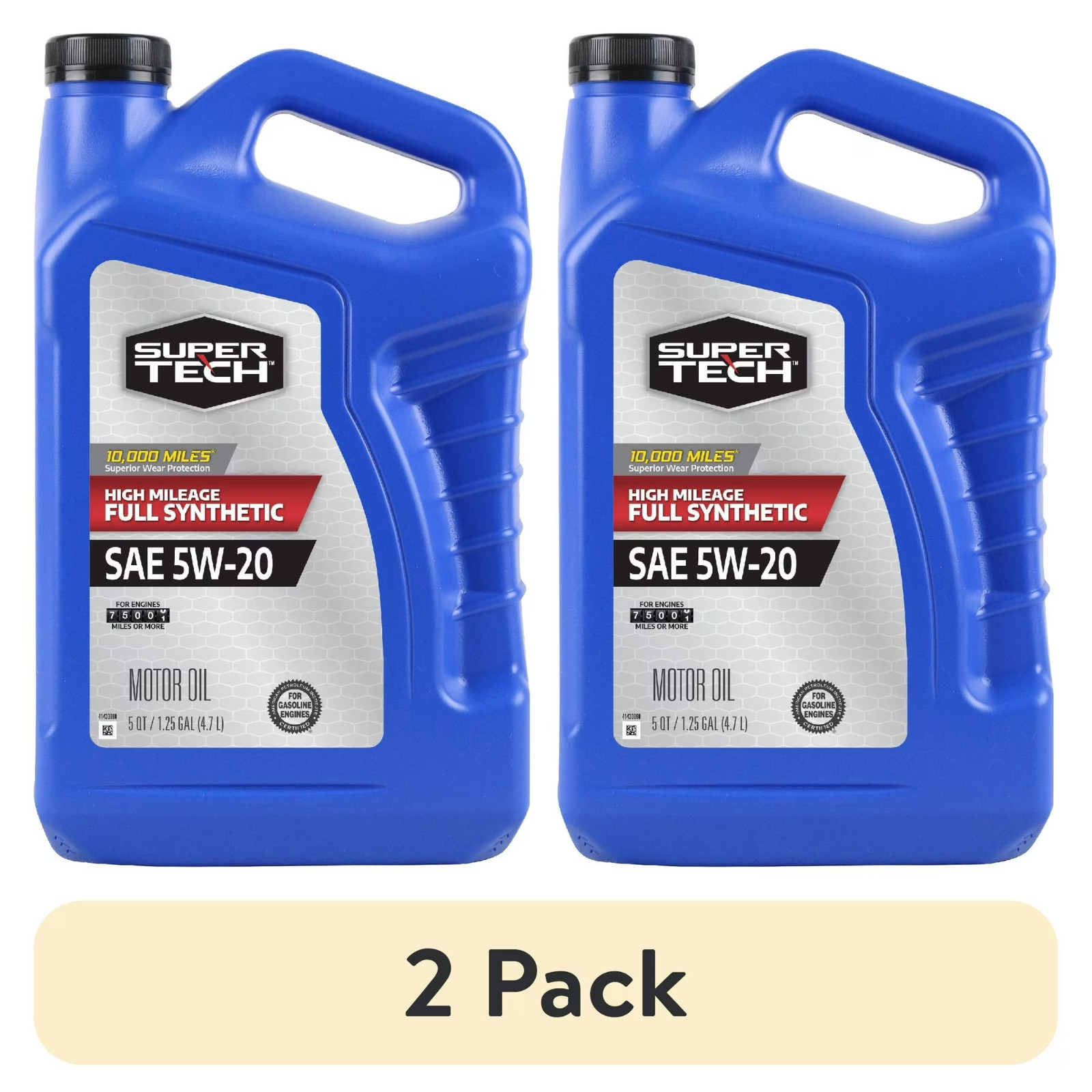 (2 pack) Super Tech High Mileage Full Synthetic SAE 5W-20 Mo