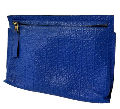 LOEWE Repeat Anagram Logo T Pouch Clutch Tasche Blau Leder Unisex Spanien