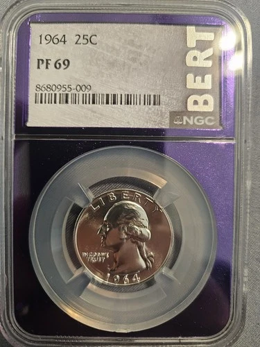 1964 25C Silver Washington Quarter NGC PF 69 Custom Purple Core Bert Label Chase