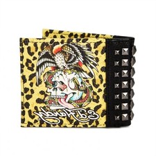 Ed Hardy Men's Leopard Print Skull With Studs Bifold Wallet Size One Size
