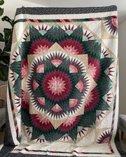 Vintage Lone Star Medallion Quilt 112x104 King Handmade Hand Quilted Oversized