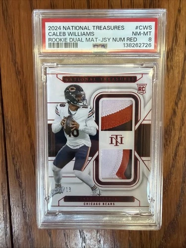2024 NATIONAL TREASURES ROOKIE DUAL MAT JERSEY NUM RED CALEB WILLIAMS /18 PSA 8