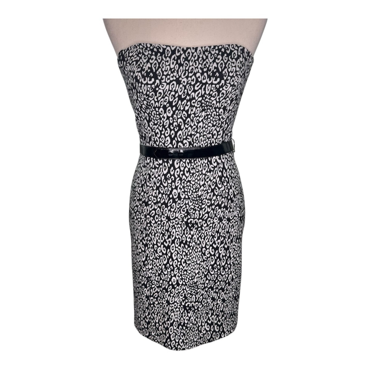 Trina Turk Black White Ponte Strapless Belted Sheath Pencil Dress Sz  Leopard
