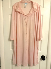 Vintage Vanity Fair Pink Nylon Robe 1X Full Length Lace Trim Peignoir Sleepwe