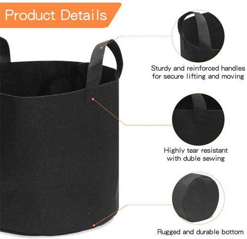 10x Fabric Plant Pot Grow Bag with Handles 3 5 7 10 Gallon Planter Potato Basket - Picture 6 of 12
