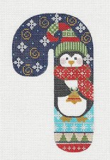 SP.ORDER  LG. Candy Cane PENGUIN in Snow Needlepoint Canvas by CH Design Danji