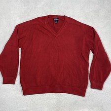 Vintage Lands End Sweater Mens XL Red Made in USA Long Sleeve V-Neck Knit