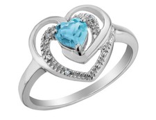 2/5 Carat 5mm Blue Topaz Heart Ring with Diamonds in Sterling Silver