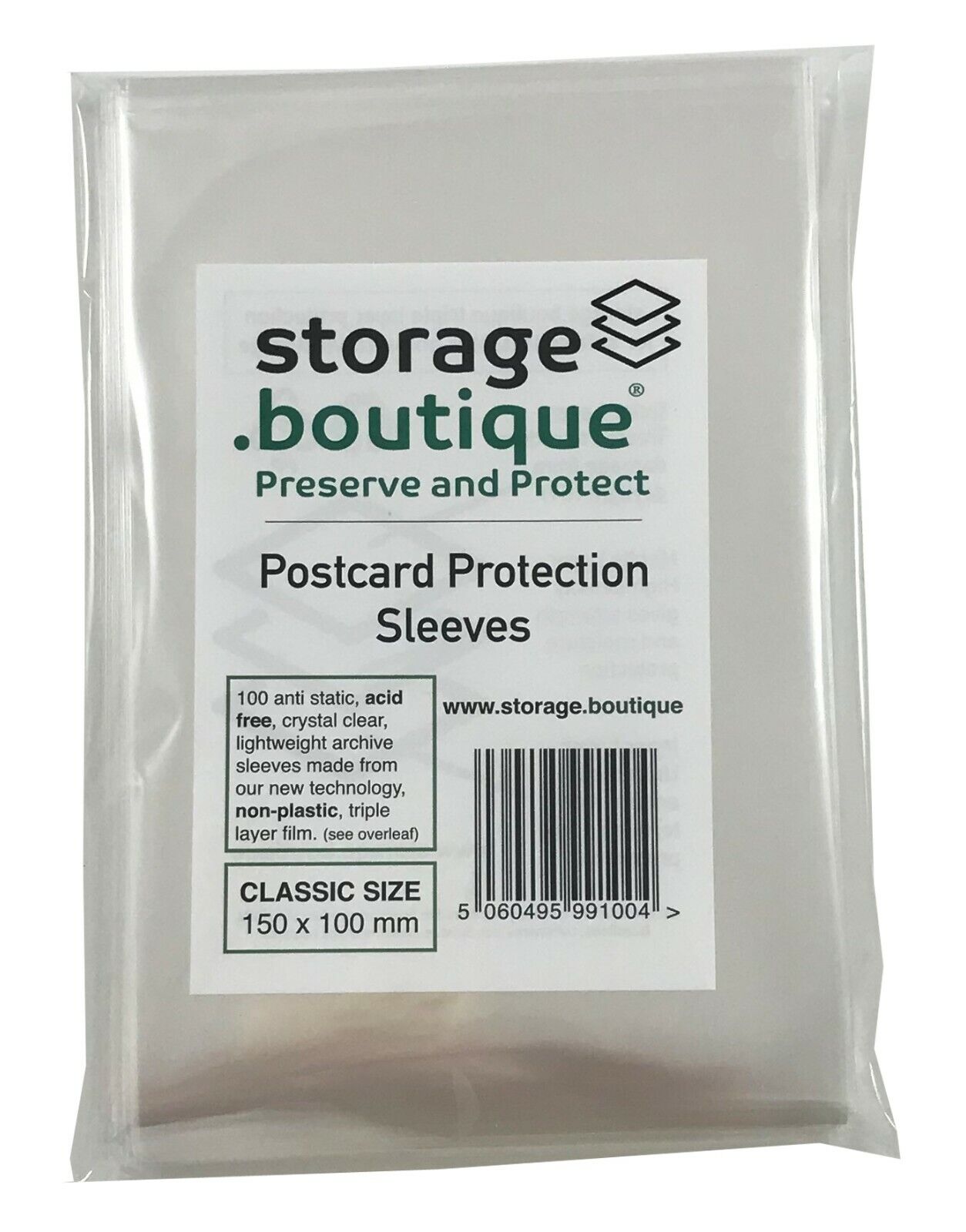 storage.boutique POSTCARD Protection Sleeves, Crystal Clear, Acid Free, 100