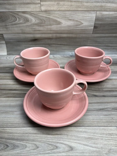 Rose Salmon Pink Fiestaware Homer Laughlin cup and saucer set of 3