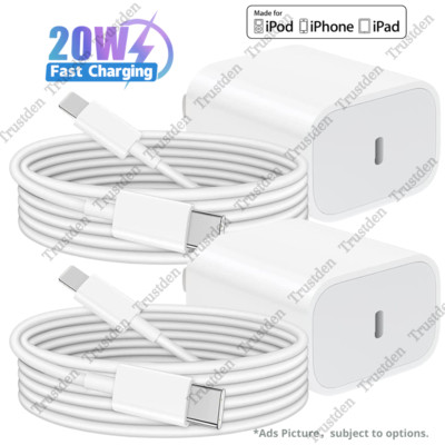 20W USB-C Power Adapter PD Fast Charge Cable For iPhone 14/13/12/11 Pro XR iPad