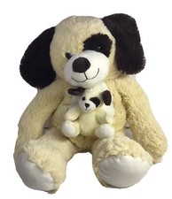 HugFun Dog With Puppy Plush Stuffed Animal 20 Cream Brown Eye Spots Soft Toy