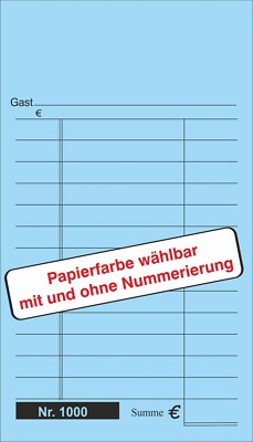 1000 Kellnerzettel neutral    Nummerierung wählbar   Kellnerblock Kellnerblöcke
