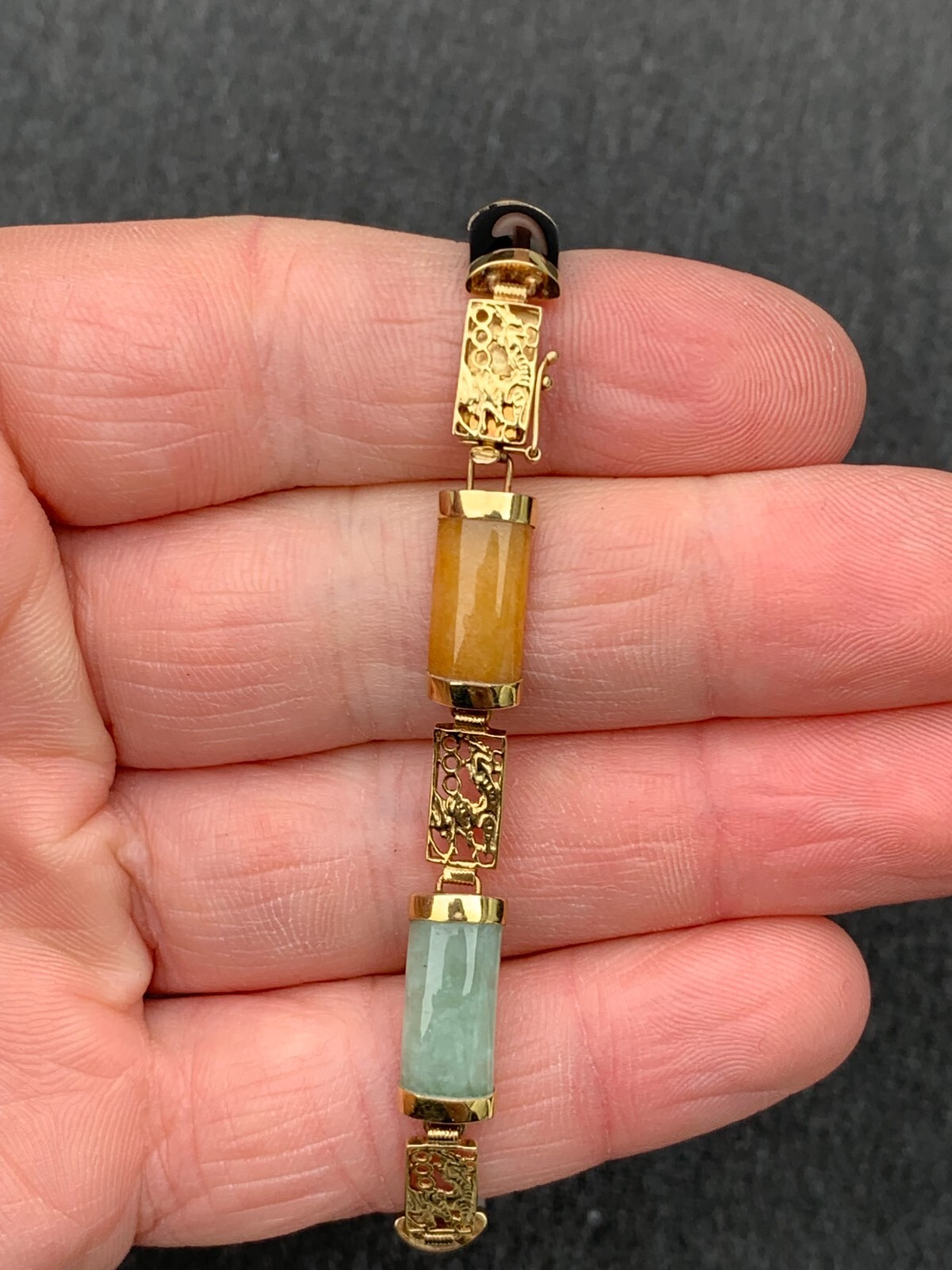 14ct gold jade panel bracelet, 14k 585 heavy 10.7 grams eBay