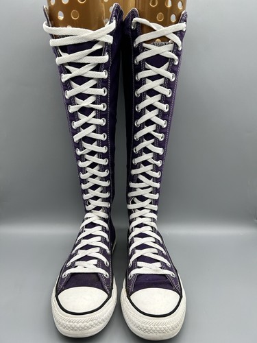 Converse All Star Knee High Boots Trainers Womens Uk 5 Goth Punk Rock Emo Purple - Picture 4 of 7