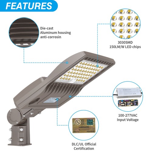 150W LED Parking Lot Lights Outdoor Shoebox Area Street Pole Lighting 100-277VAC - Picture 5 of 12