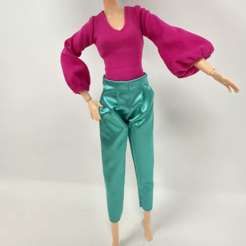 Barbie Signature Looks #19 Tall Pink Body Suit Top & Teal Satiny Pants For Doll