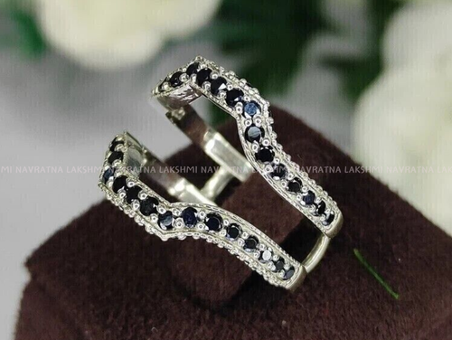 Simulated Black & White Diamond Enhancer Wrap Guard Wedding Band s925 - Picture 3 of 6